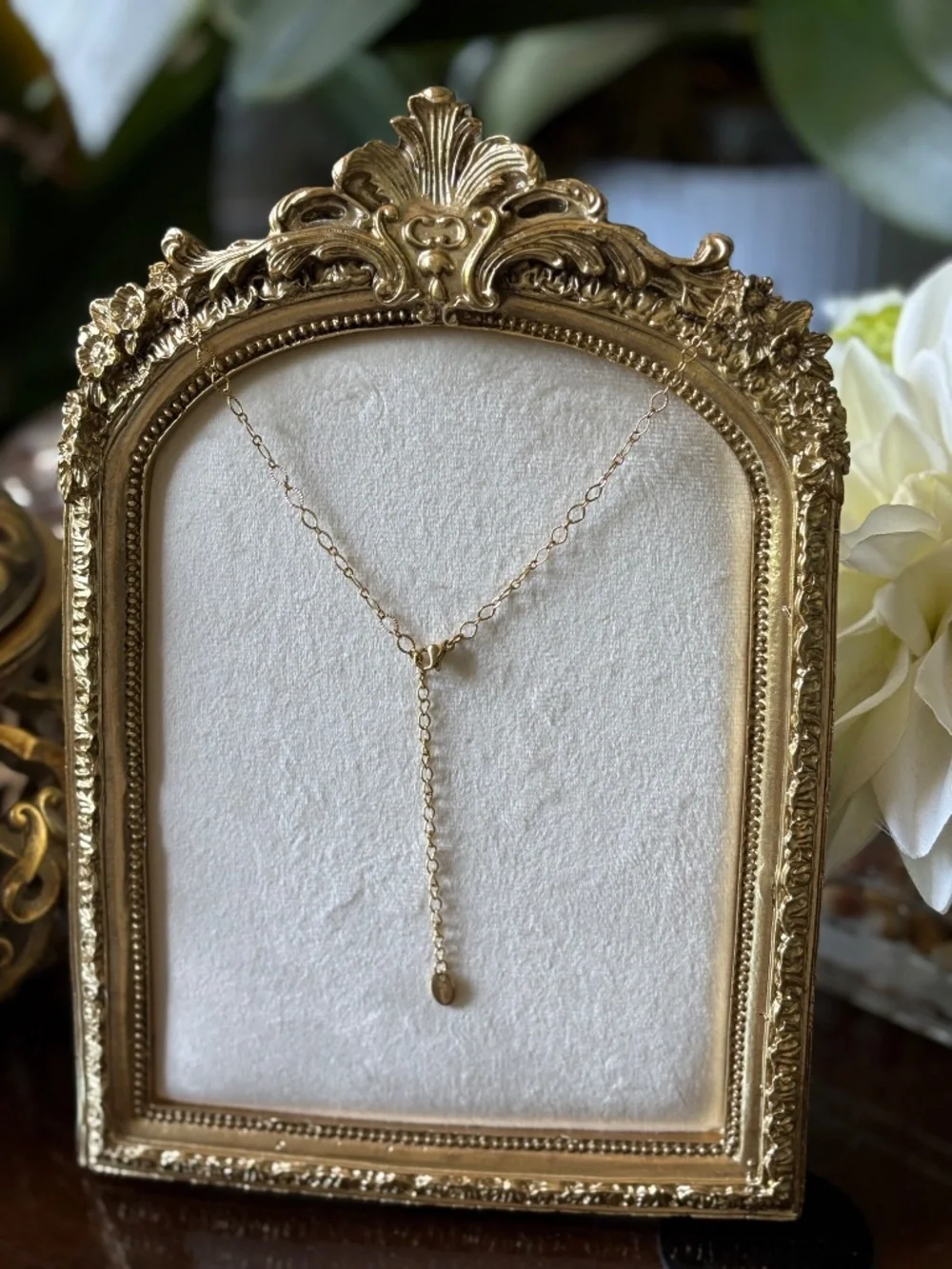Goldtone Necklace with Green Mini Pendants by Plunder Design Private Label